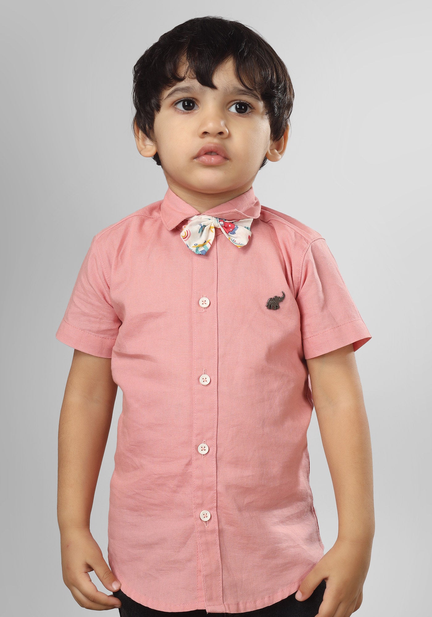 Polka Tots Half Sleeves Shirt with Multicolor Bow - Pink
