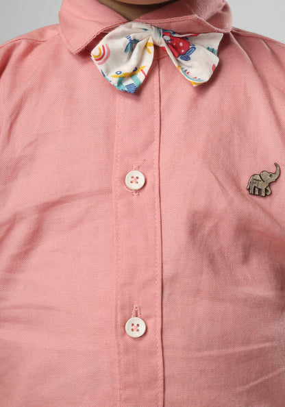 Polka Tots Half Sleeves Shirt with Multicolor Bow - Pink