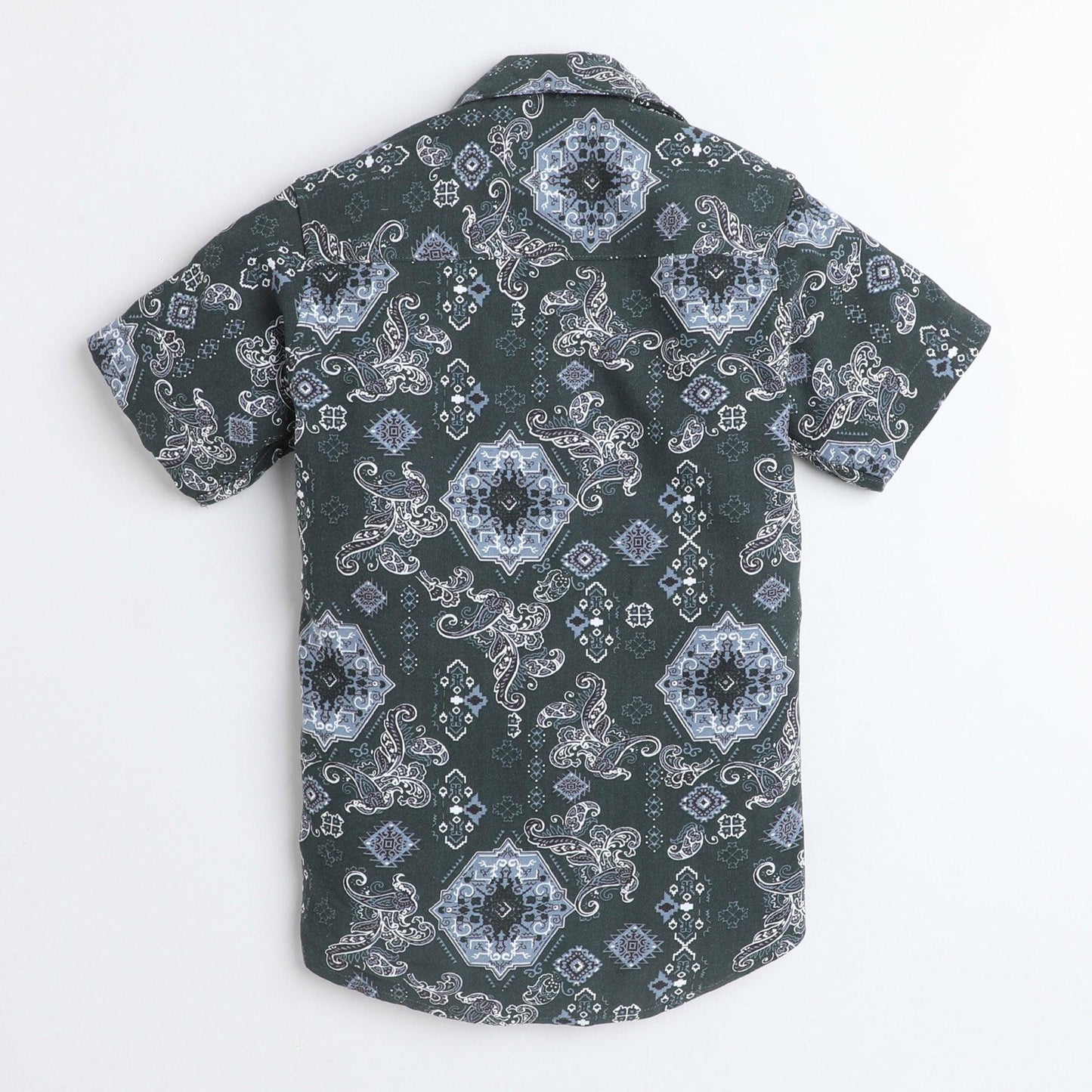 Polka Tots Cotton Half Sleeves Floral Printed Shirt - Dark Green