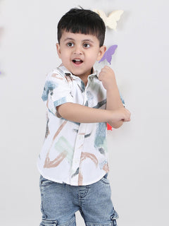 Polka Tots Half Sleeves Brush strokes print Shirt - White