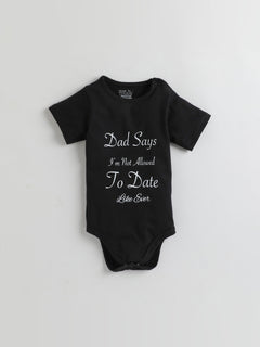 Polka Tots Half Sleeve Dad Says Print Romper Onesie - Black