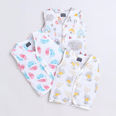 Polka Tots Soft Cotton Pack of 3 Sleeveless Baby Jhablas
