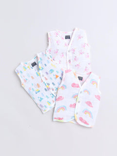 Polka Tots Soft Cotton Pack of 3 Sleeveless Baby Jhablas