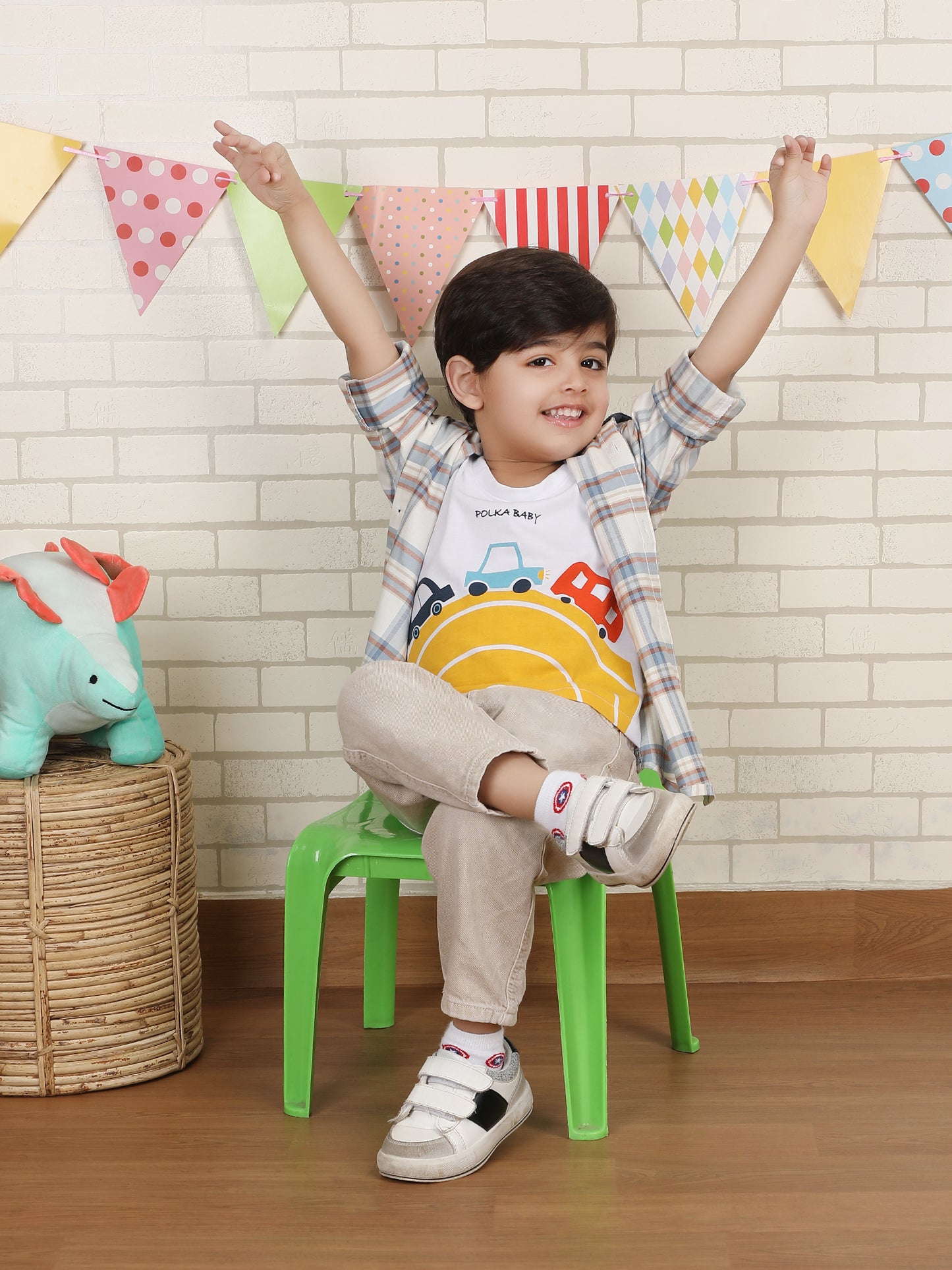 Polka Tots Full Sleeves Polka Baby print Shirt With Attached Tshirt - Cream