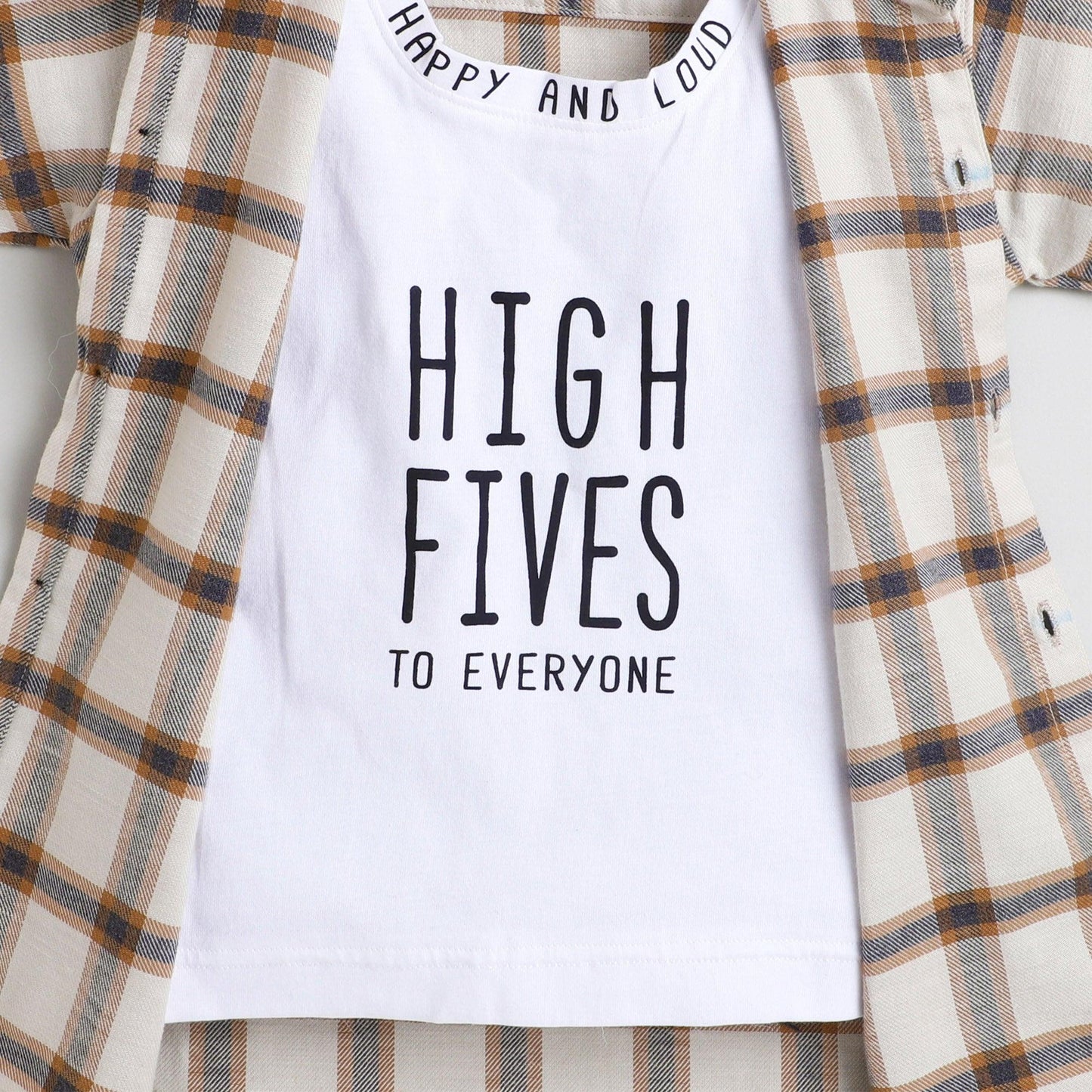 Polka Tots High Fives print Tshirt shirt - Cream
