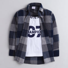 Polka Tots Champions print Kids Tshirt shirt - Grey and Blue