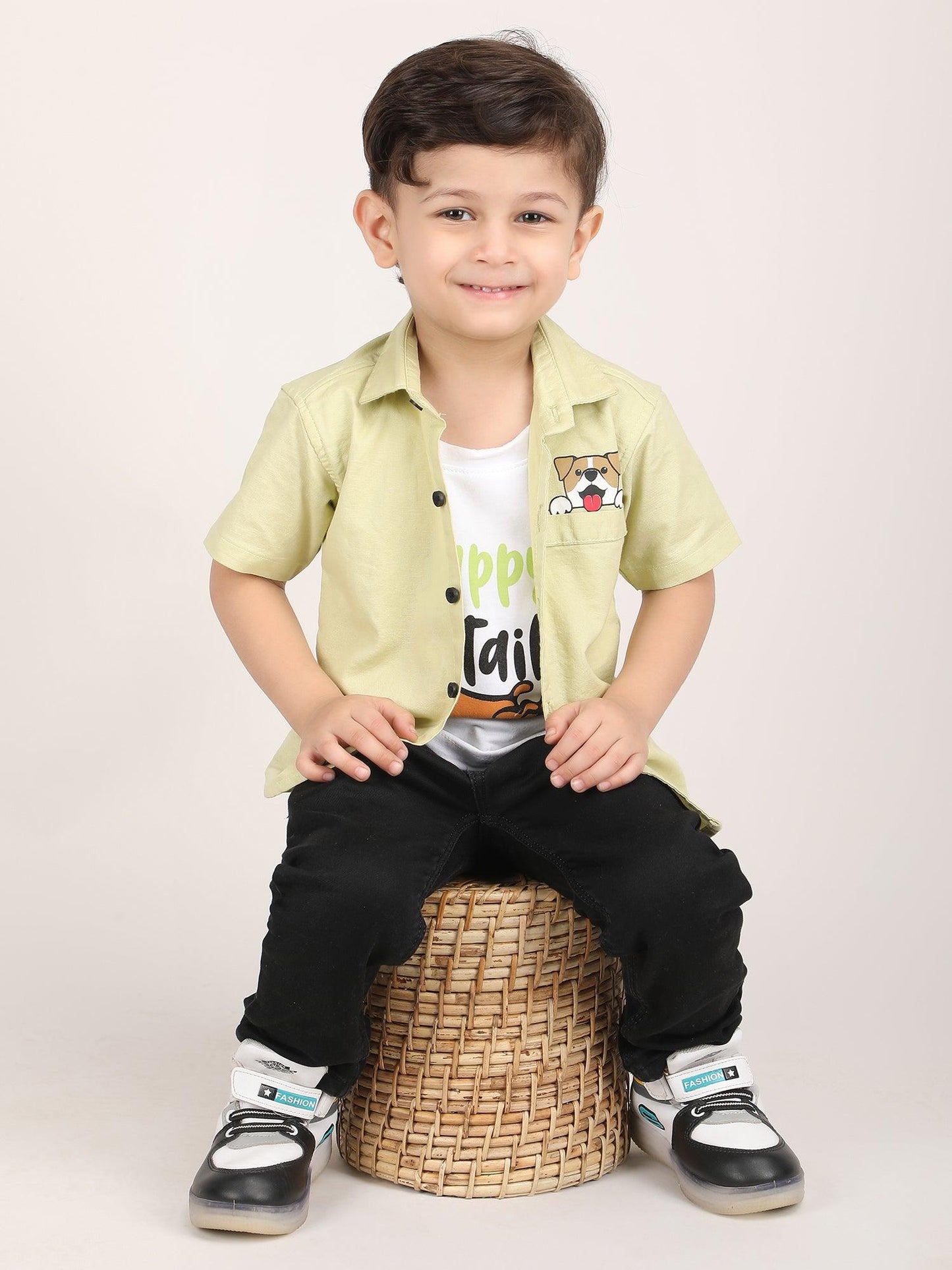 Polka Tots Half Sleeve Dog print T-shirt shirt - Yellow