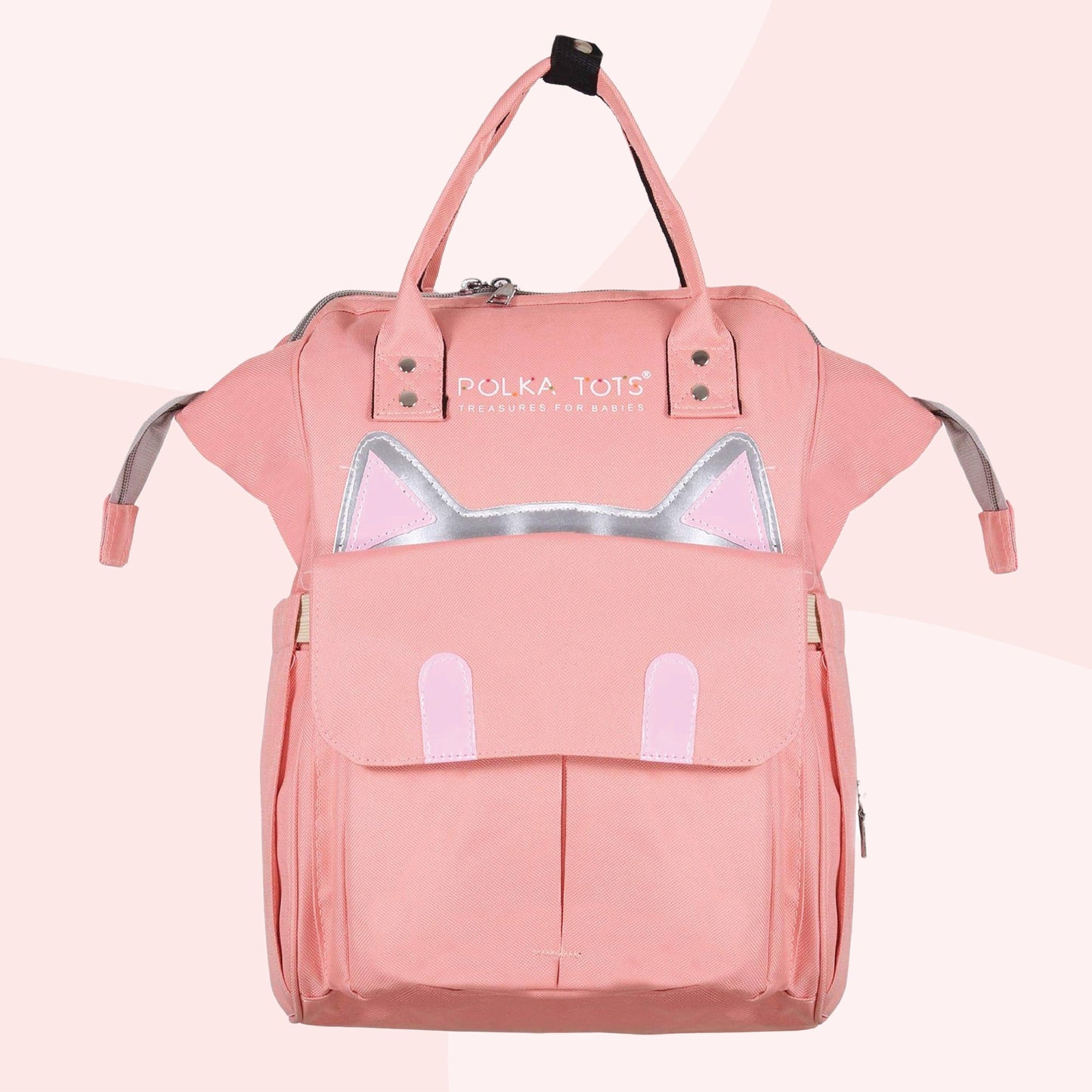 Polka Tots Diaper Bag Maternity Backpack For Mothers Cat Style Bag - Peach