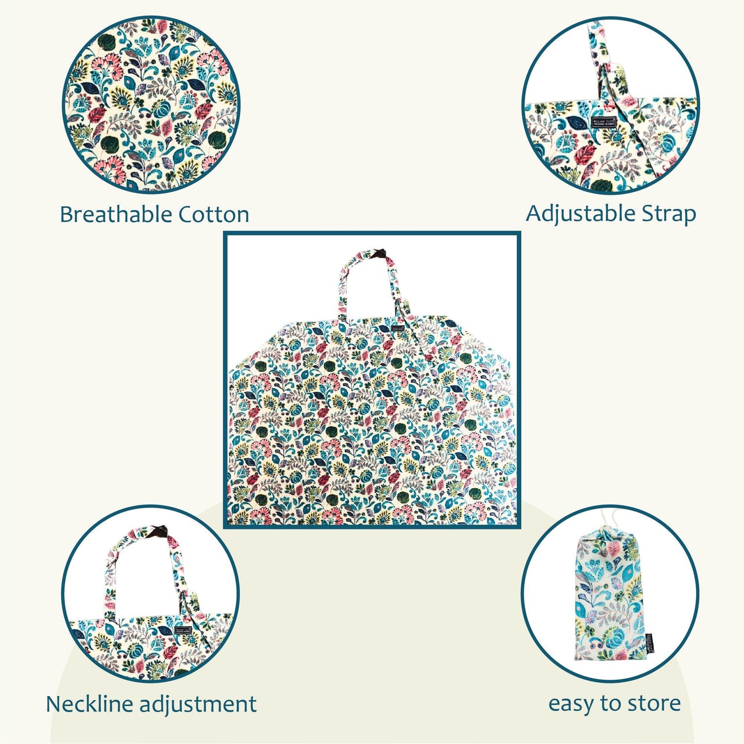 POLKA TOTS Floral Breastfeeding Nursing Cover/ Apron for Mothers with Carry Pouch - Blue