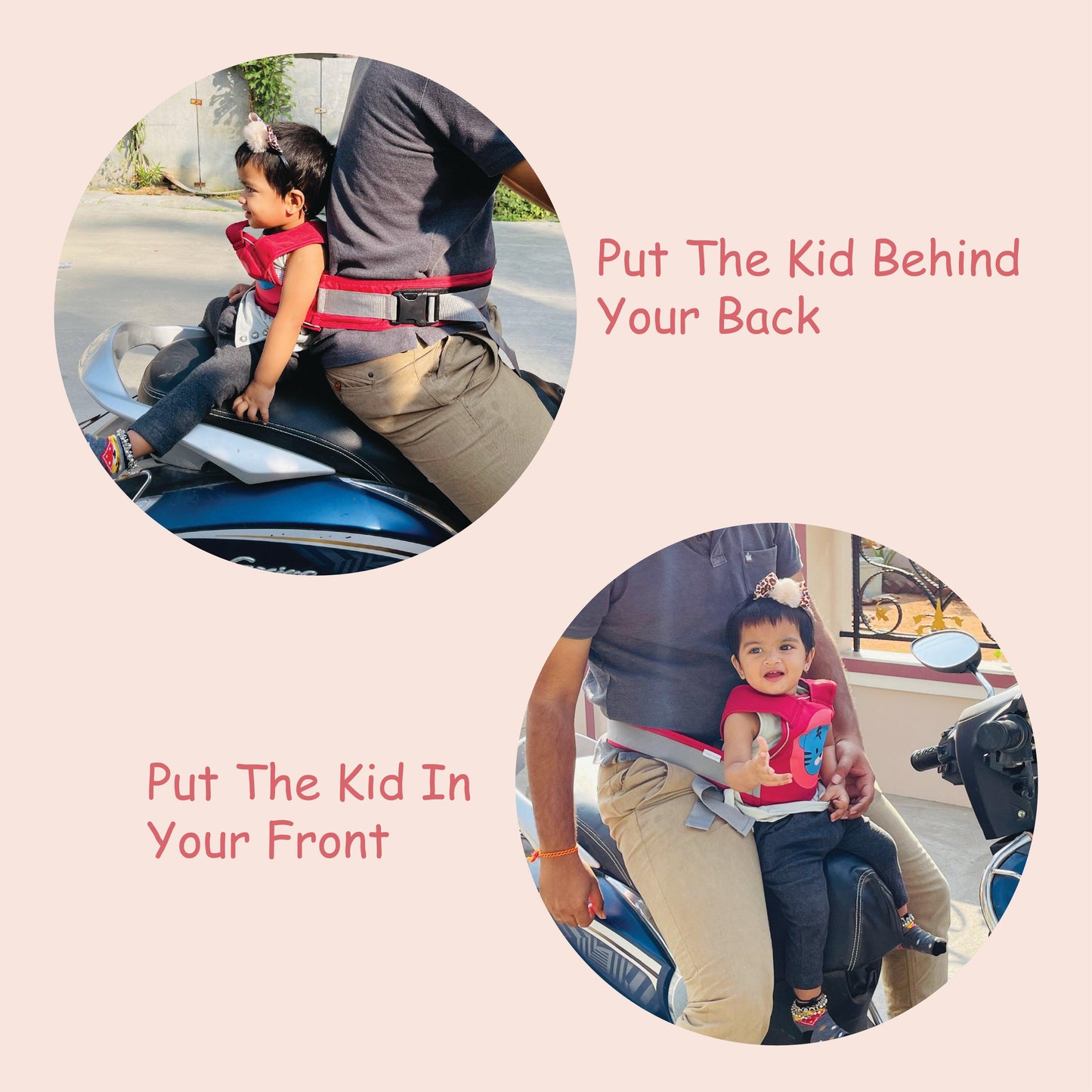 Baby Safety Travel Belt, Two Wheeler Baby Carrier for Kids Green Color (Lion)