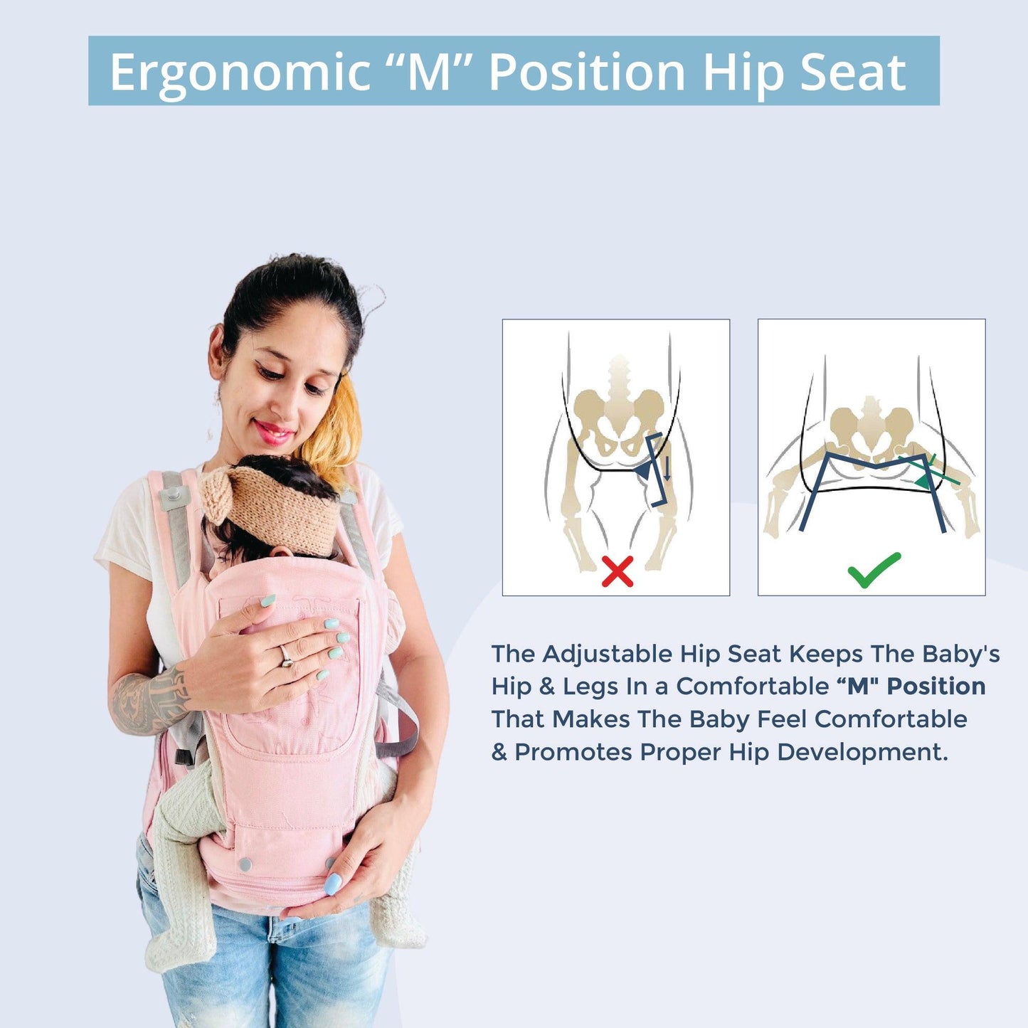 Polka Tots 6-in-1 Baby Carrier with Detachable Hip Seat, Extra Lumbar Support & Cushioning (Shell Blue)