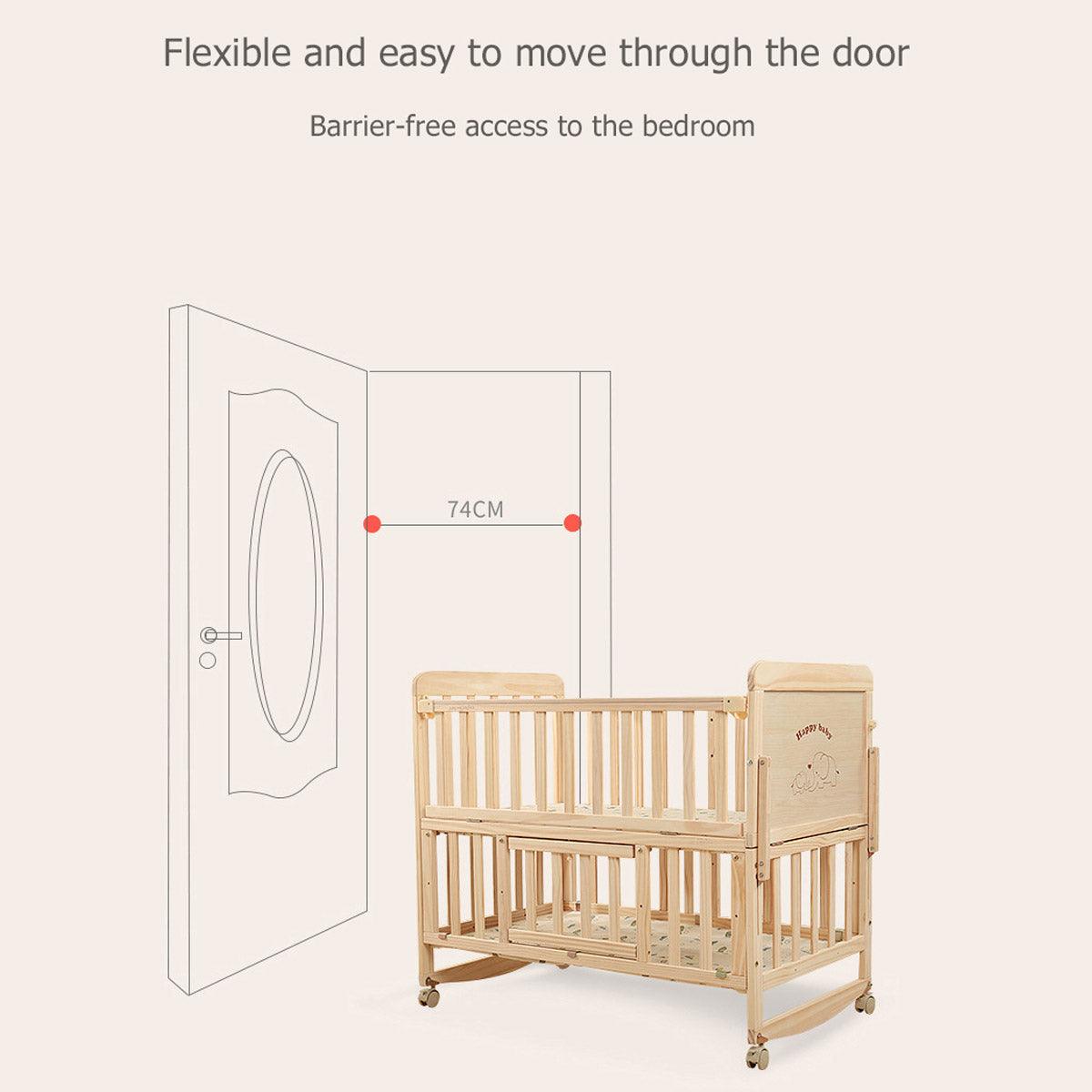 POLKA TOTS Elegant Wooden Rocking Cradle Baby Crib Cot / Kids Toddler Multifunctional Adjustable Bedding set with Mosquito net