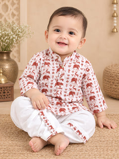 Polka Tots Full Sleeve Varli Print Kurta Dhoti- Maroon