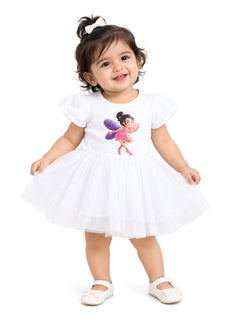 Polka Tots Half Sleeve Romper Onesie Sequence Dancing Angel Girl - White