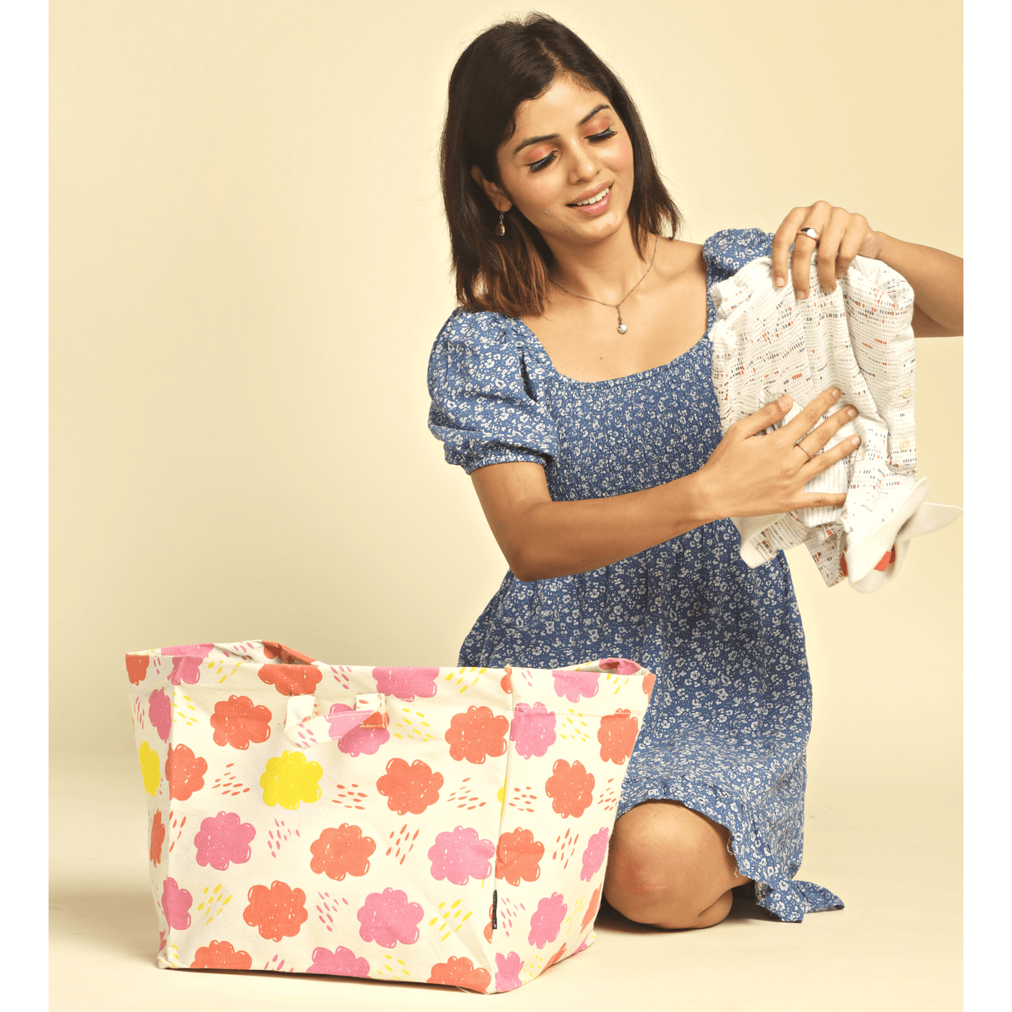 Polka Tots Toy Storage Box Canvas Box (Cloud)