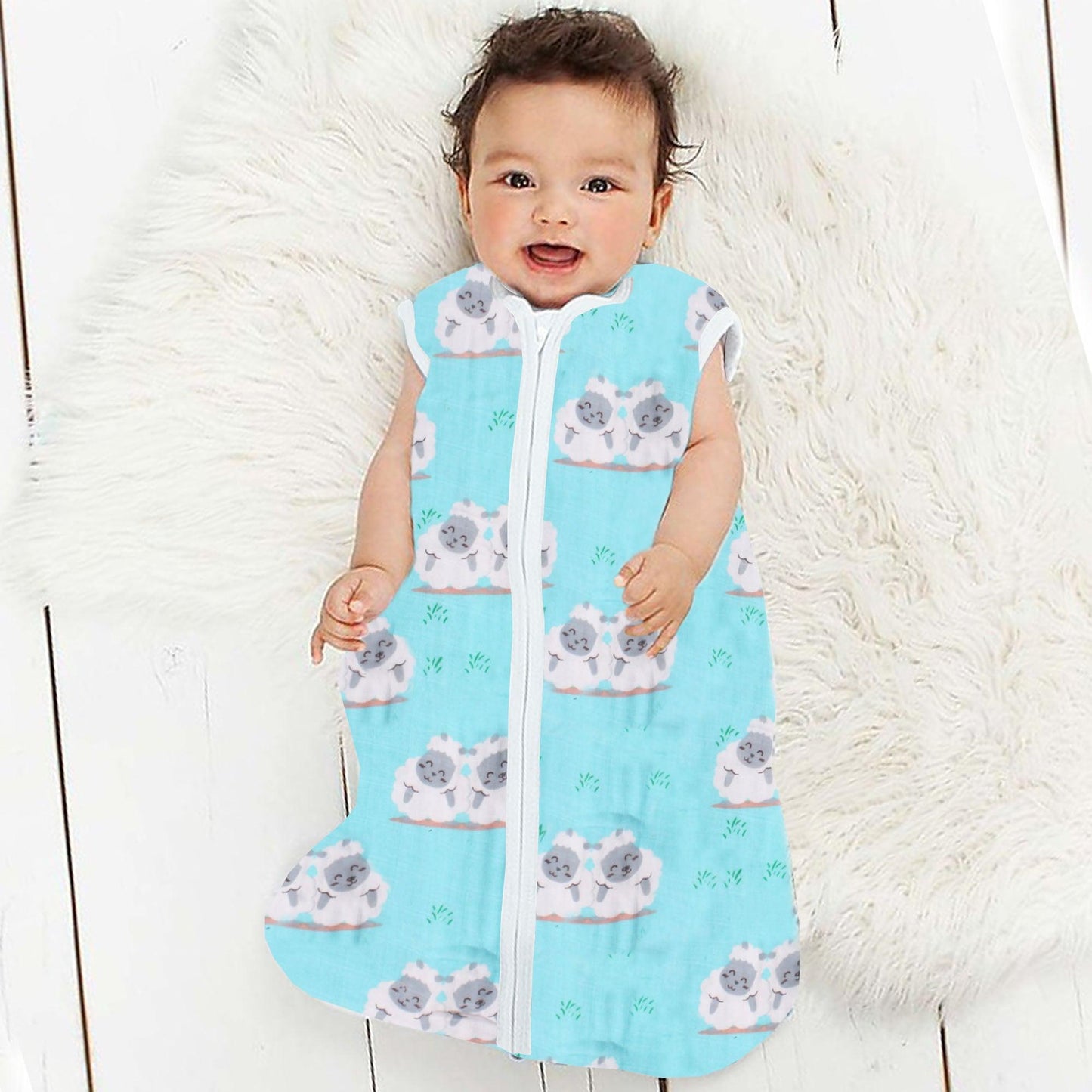 Polka Tots Organic Muslin Cotton Two Layer Sleeping Bag with 2 Way Zipper (Sheep)