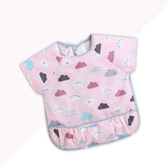 POLKA TOTS Half Sleeve Baby Bibs for Toddlers Feeding Apron with Pocket Washable/Reusable Baby Drooling Apron (6-24 Months) (Cloud Design)