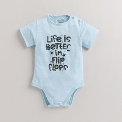 Polka Tots Half Sleeves Rompers Onesie Life Is Better- Blue