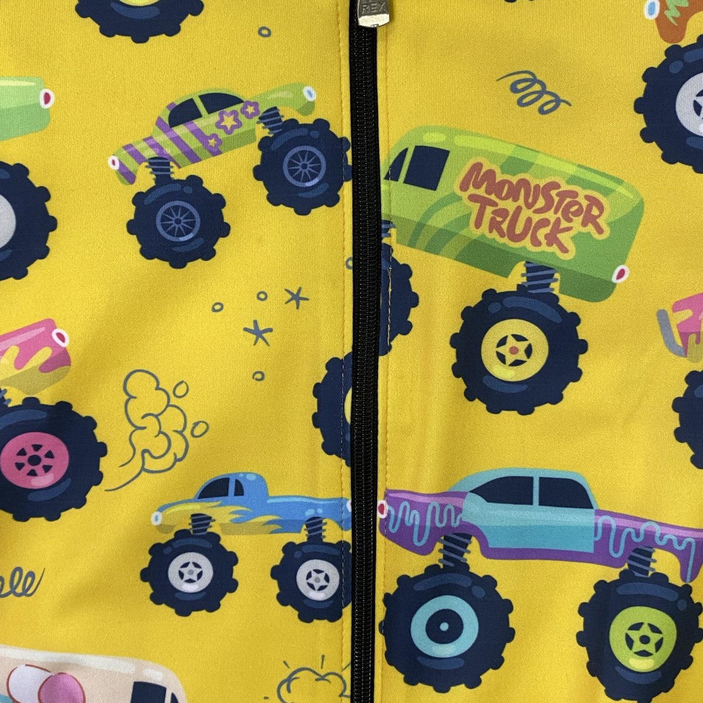 Polka Tots Full Sleeve Car Print Poly Jacket - Yellow
