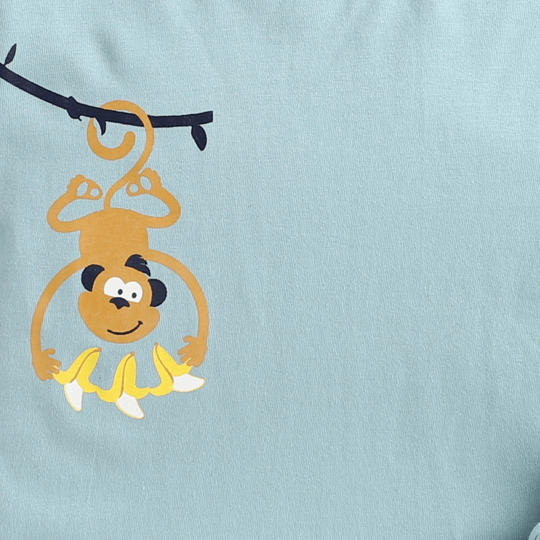 Polka Tots Full Sleeves Monkey Printed Tshirt - Sea Green