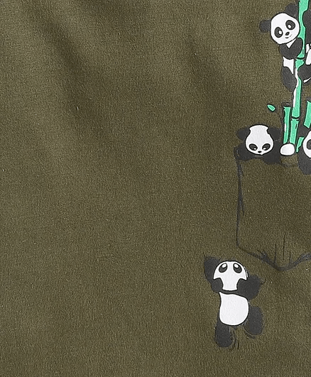 Polka Tots Half Sleeves Panda In Pocket Print Tshirt- Green