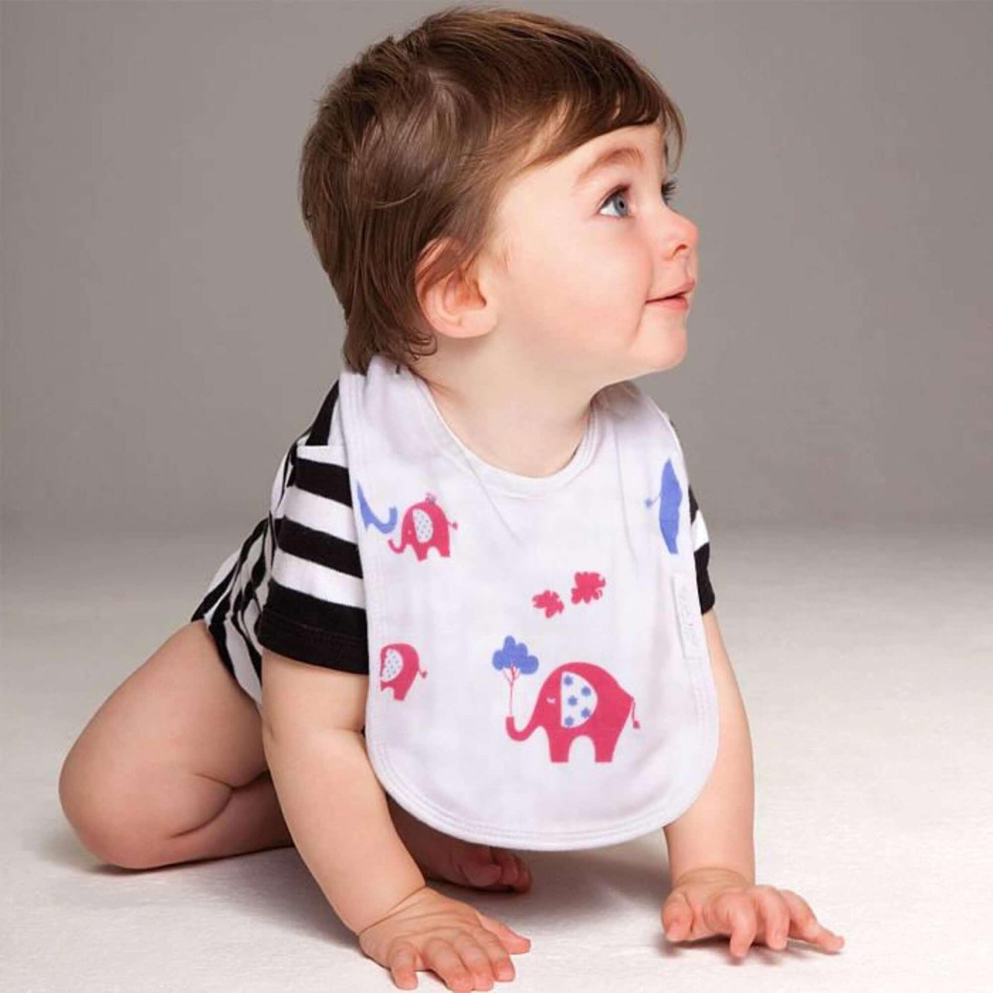Polka Tots Organic Muslin Cotton Bibs with Three Layers (Elephant)
