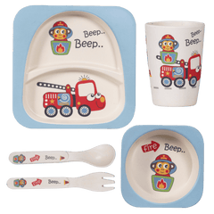 Eco-Friendly Bamboo Fiber Kids Dinner Set (Firetruck)