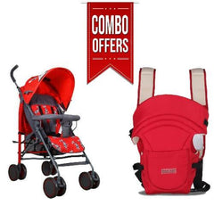 Combo of Zebra Baby Stroller and Baby Carrier (Red)