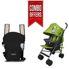 Combo of Zebra Baby Stroller and Baby Carrier (Green and Black)