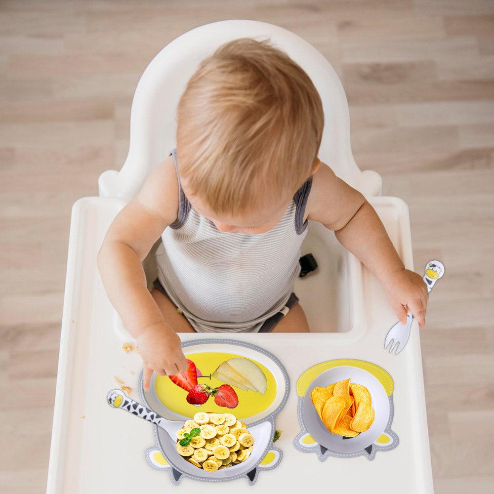 baby having meal in polka tots dinner set