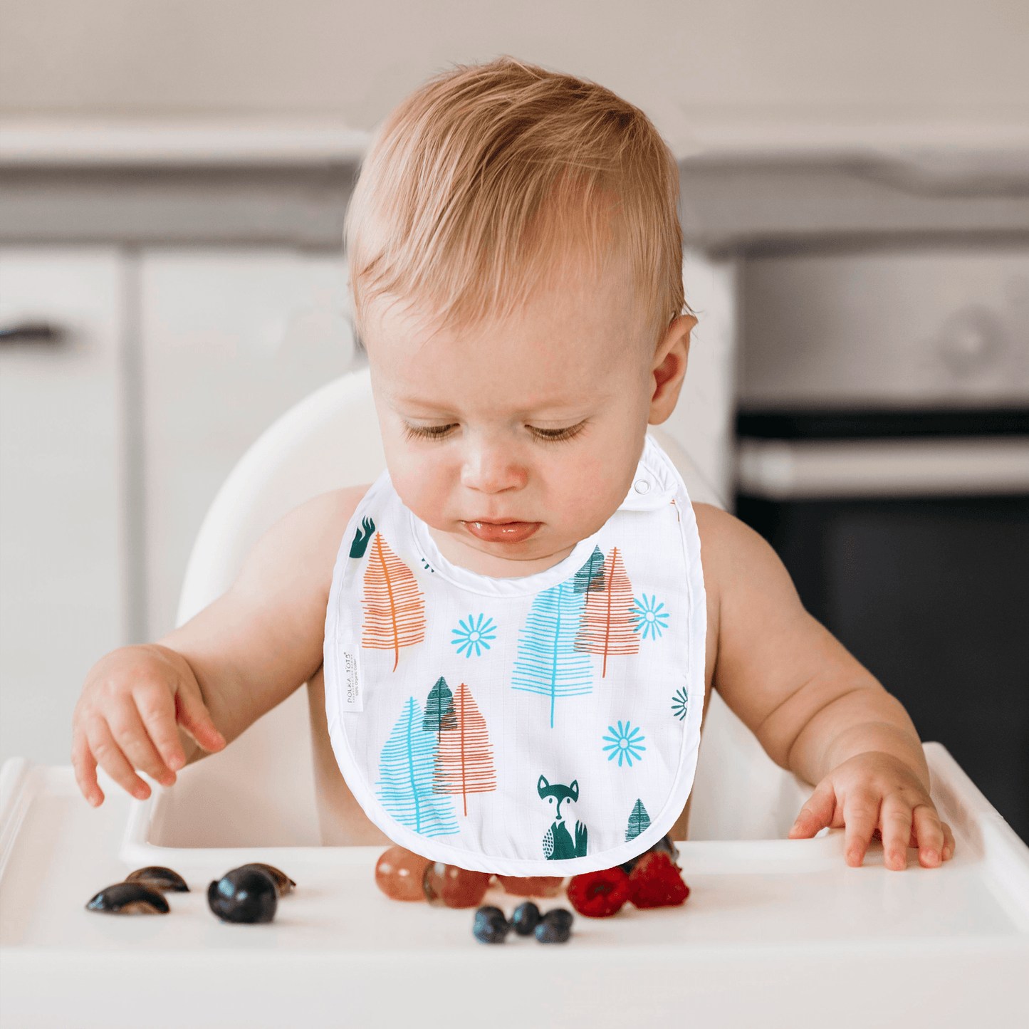 Polka Tots Organic Muslin Cotton Bibs with Three Layers (Fox)