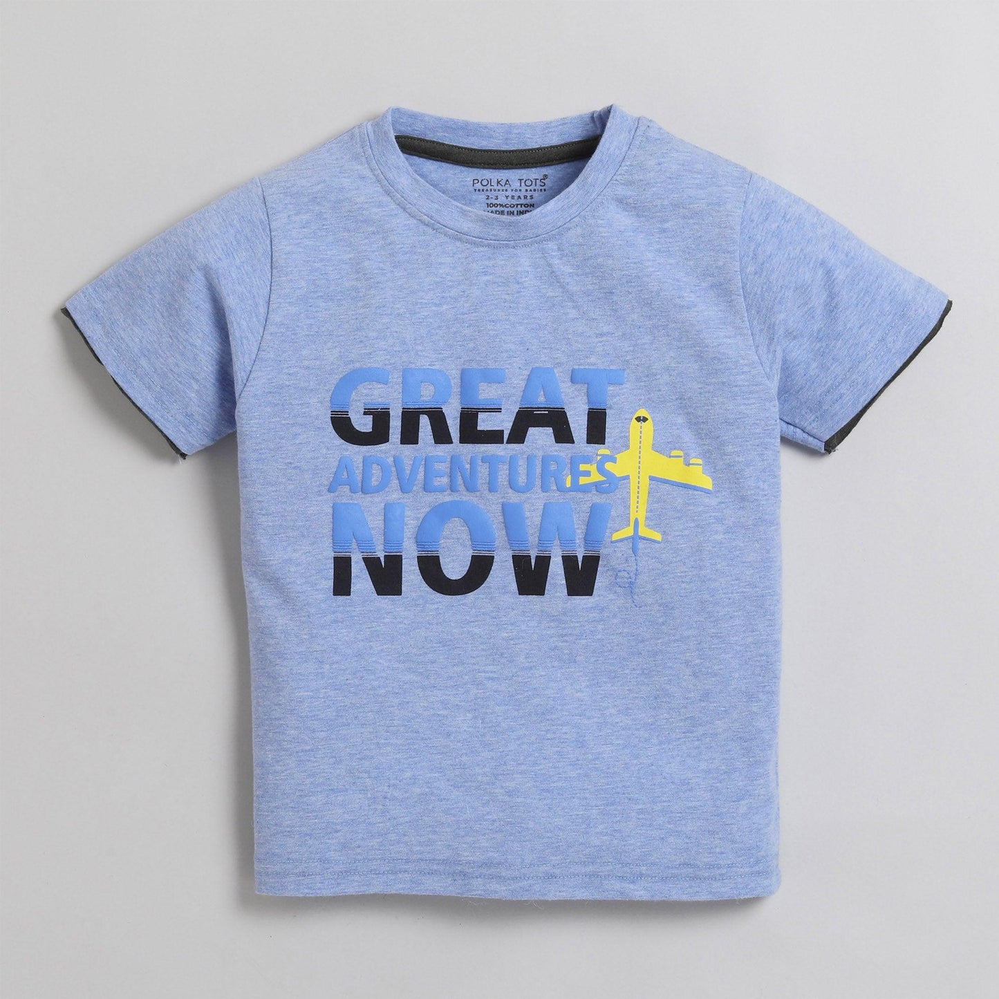 Polka Tots Half Sleeve T-Shirt 100% Cotton Great Adventures Now - Blue