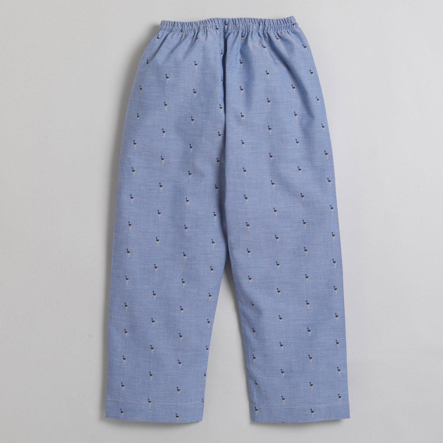 Polka Tots Half Sleeve Night Suit Pair 100% Cotton Flamingo Print - Navy Blue