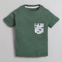 Polka Tots Half Sleeve T-Shirt With Vehicle Pocket - Green