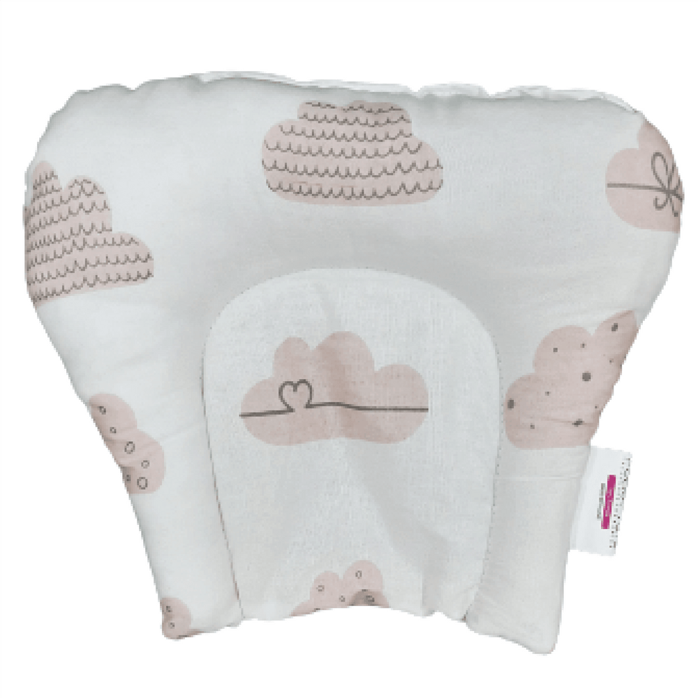 Polka Tots Cotton Baby Head Pillow & 2 Pc Bolster Pillow Set Cloud Design Peach