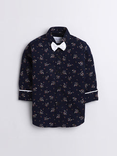 Polka Tots floral print party wear bow tie shirt - Blue