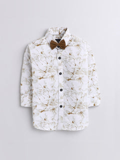 Polka Tots floral all over print khakhi bow tie shirt - White