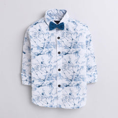 Polka Tots floral all over print blue bow tie shirt - White