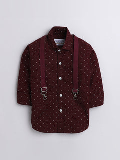 Polka tots white polka dot print shirt with suspender - Marron