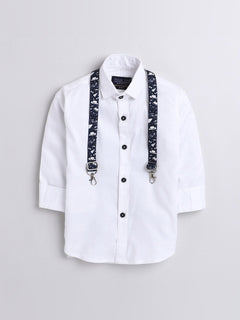 Polka Tots self stripe printed suspender shirt - White