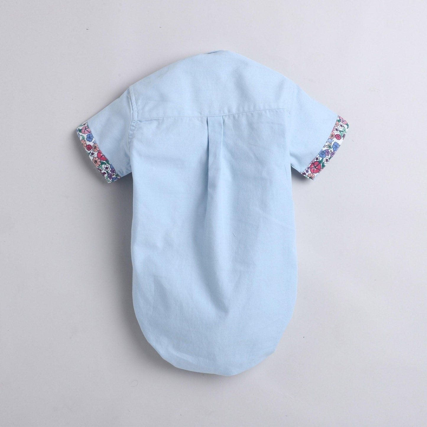 Polka Tots Half Sleeve Onesie Romper Plain Solid With Bow Tie Blue