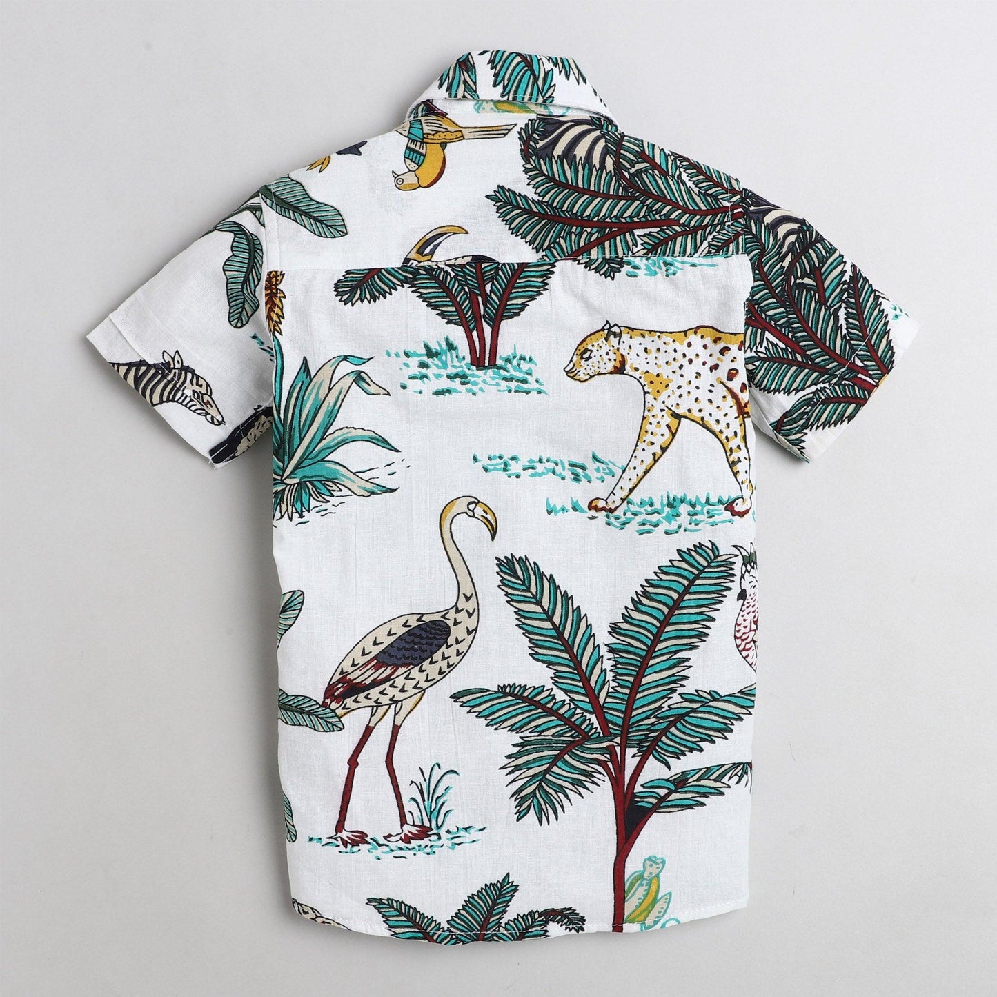 Polka Tots Half Sleeve Kids Shirt 100% Cotton Beach With Animal Print - White