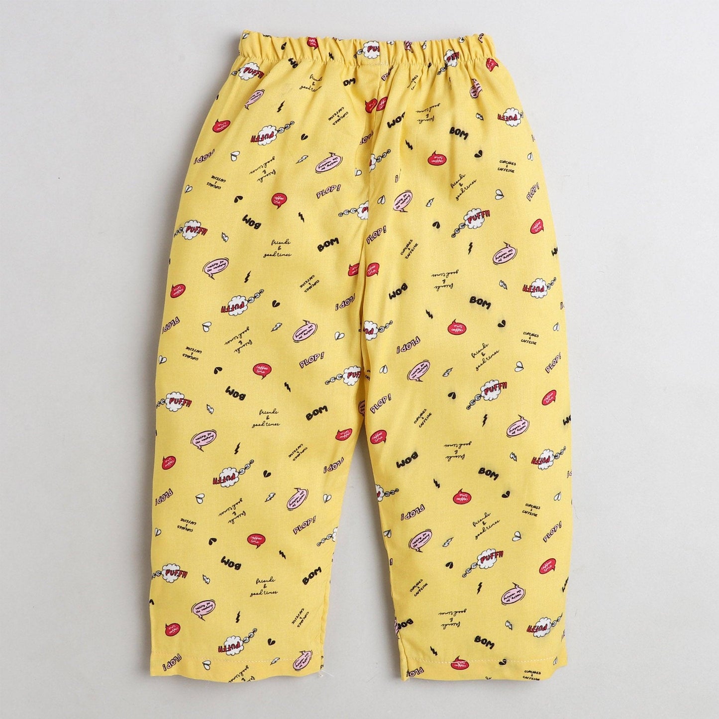 Polka Tots Half Sleeve Night Suit Rayon Pair Bom Funny - Yellow