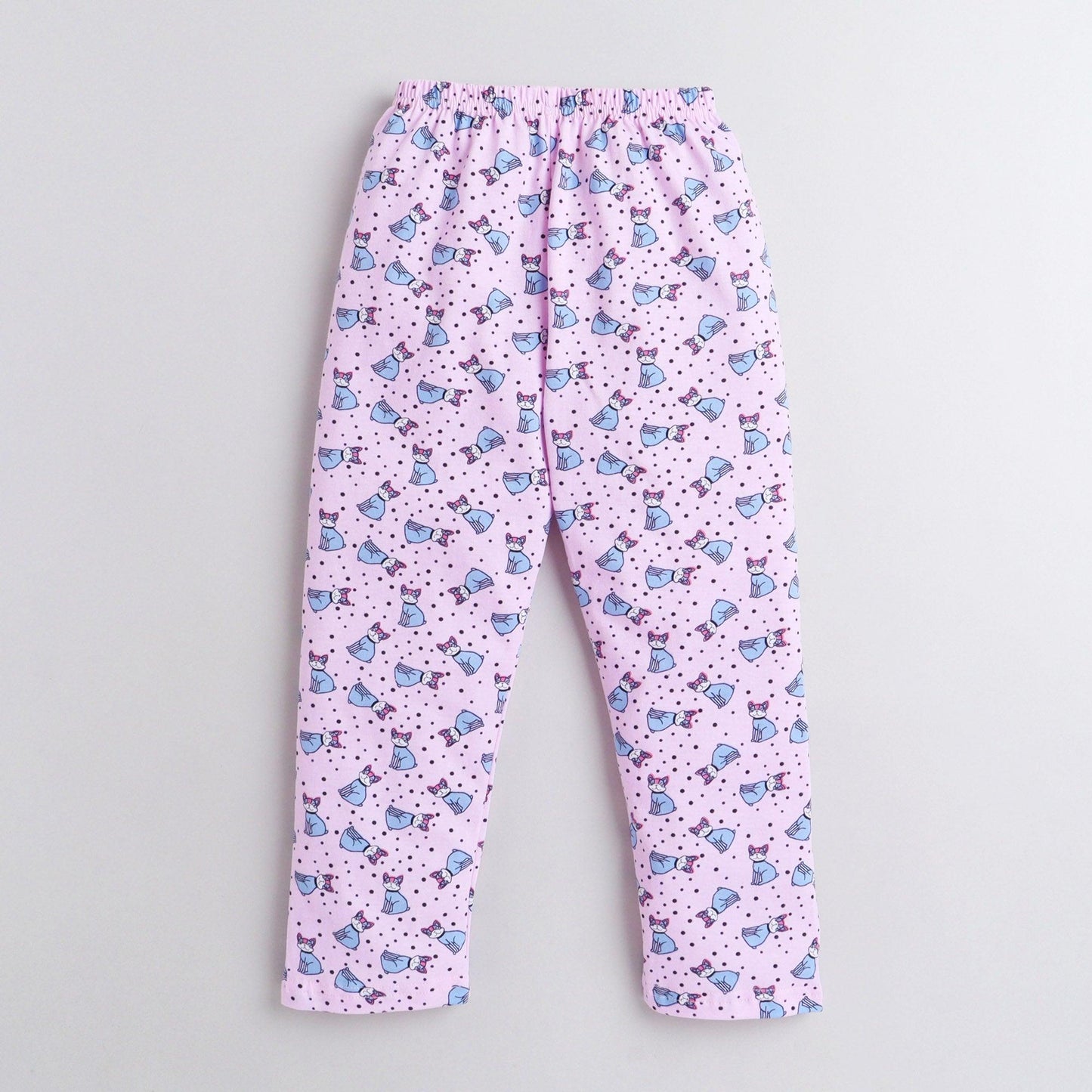 Polka Tots Full Sleeve Night Suit Pair Cat - Pink