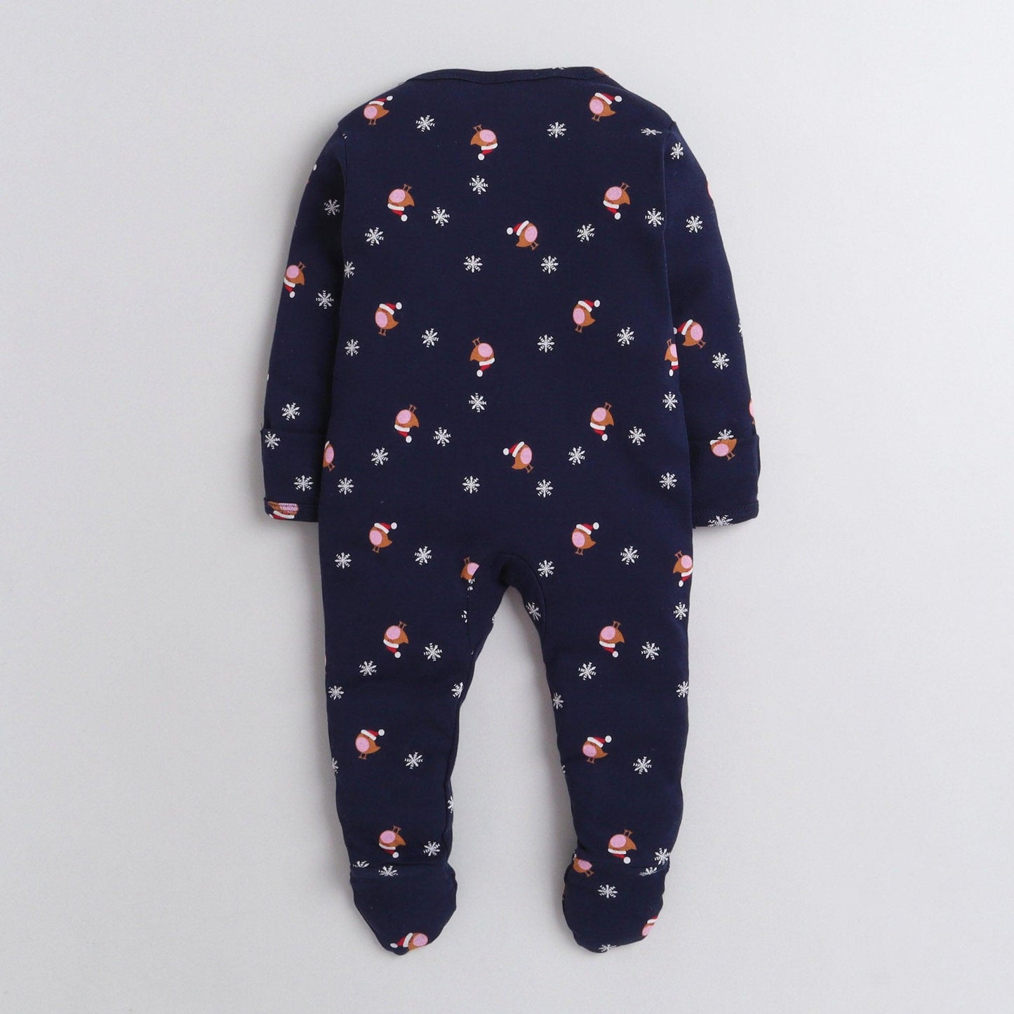 Polka Tots Footed Onesie with mittens 100% Cotton Snow Flakes - Navy Blue