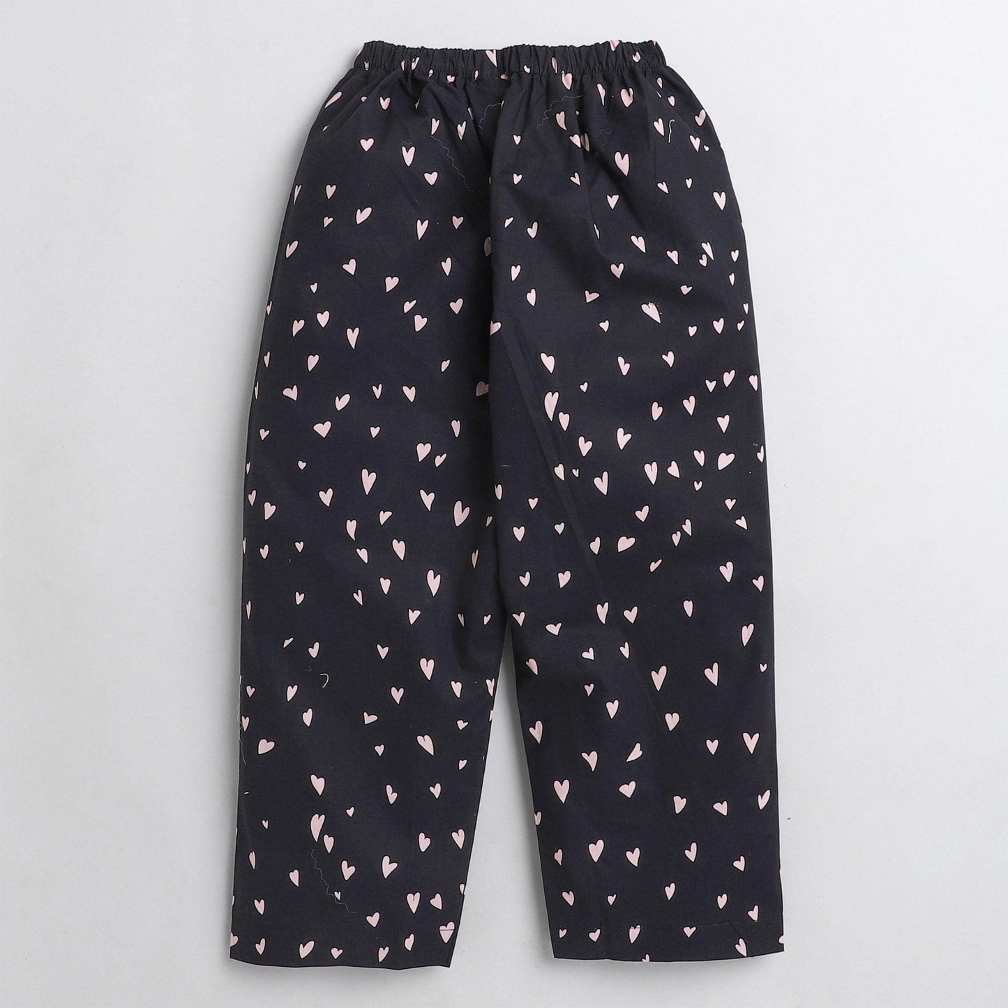 Polka Tots Full sleeve heart print night suit - black