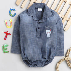 Polka Tots Full Sleeve Denim Onesie with llama print - Blue