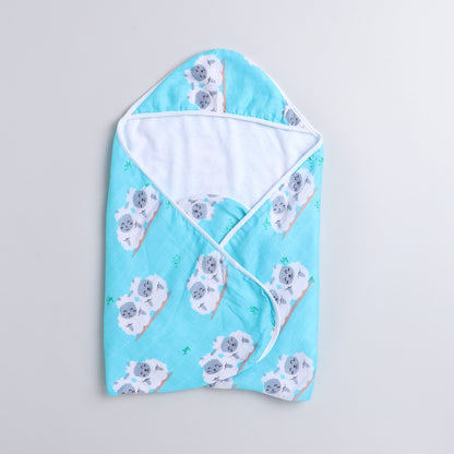 POLKA TOTS Soft Organic Dual Layer Muslin Cotton and Terry Hooded Baby Towel Soft Absorbent (Sheep)
