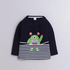 Polka Tots Full Sleeve T-Shirt Cotton Monster Print Navy Blue