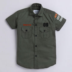 Polka Tots Full Half Sleeve Kids Shirt 2 Pockets Sleeves Print - Green